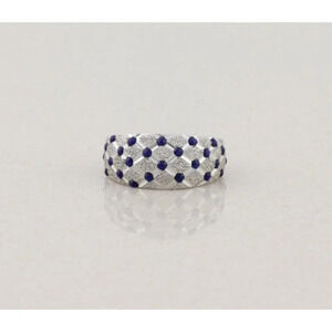 14k White Gold Blue Enamel Textured Diamond Pattern Dome Ring Size 8 1/4